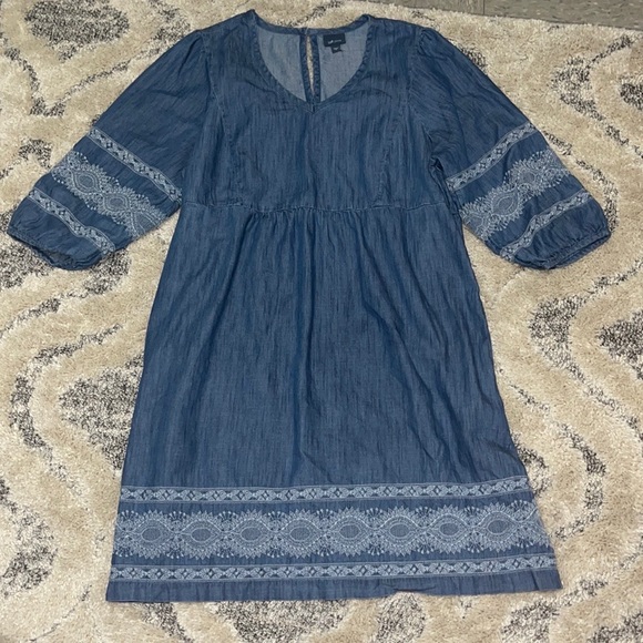 J. Jill Dresses Jjill Denim Embroidered Indigo Peasant Dress Poshmark